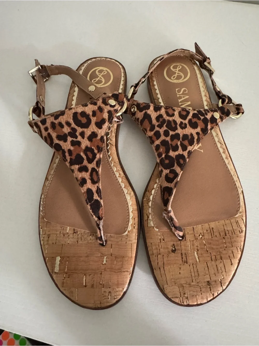 Sam & Libby Leopard Print Thong Sandals with Cork Footbed